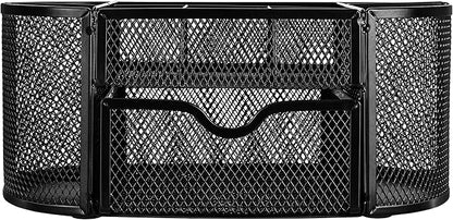 Amazon Basics Mesh Desk Organizer with Pen Holder, Pullout Drawer and Office Caddy Storage, 9.25" x 4.53" x 3.94", Black