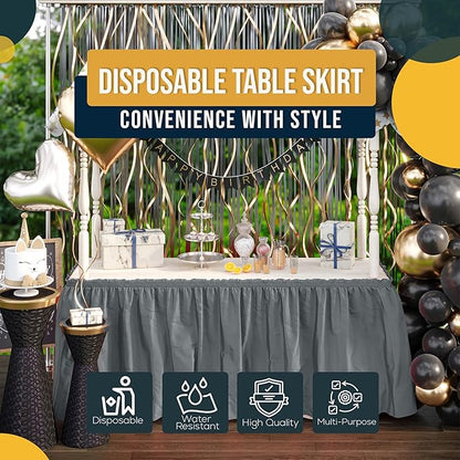 Ruffle Table Skirt Silver 48 Pack 14 Ft Long Table Skirts for Rectangle Tables 6ft Plus or Round Tables Skirts with Adhesive Strip for Gender Reveal Decor & Happy Birthday Parties by Exquisite