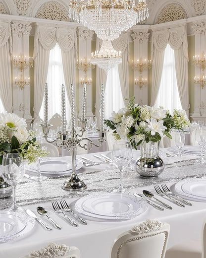 Nervure 150PCS Silver Plastic Silverware - Heavy Duty Disposable Cutlery Set, Luxury Silver Plastic Utensils include 50Pcs Forks, 50Pcs Spoons, 50pcs Knives Perfect for Wedding, Party, Daily Use