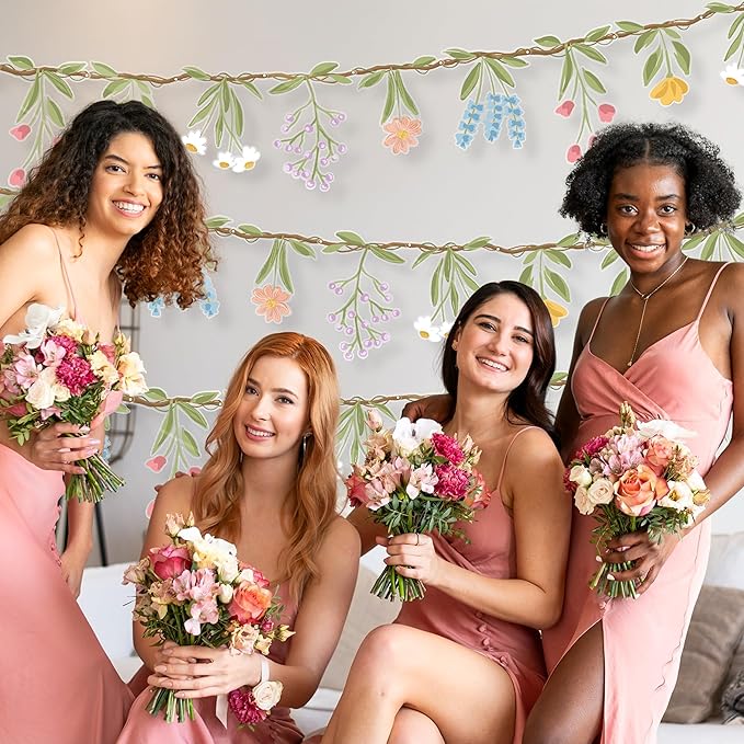 Cheerland Flower Banner Wildflower Garland Floral for Enchanted Garden Theme Picnic Wedding Bloom Baby Shower Birthday Fairy Tale Tea Market Spring Party Supplies Girl Woodland Party Decorations