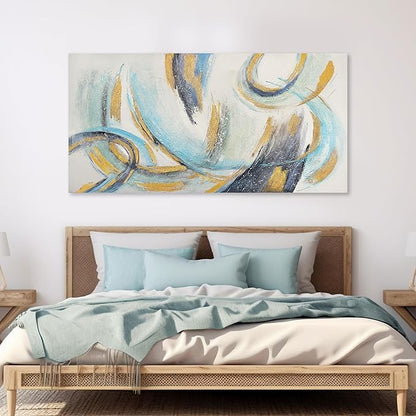 Glvzygy Abstract Wall Art Blue and Gold 24"x48" Canvas Wall Decor Frame Artwork Modern Home Wall Decor for Living Room, Bedroom, Office