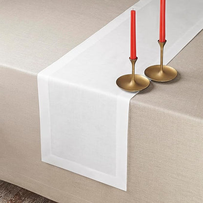 D'Moksha Homes Linen White Table Runner 84 Inches Long - 100% Pure Linen 14 x 84 Inch Table Runner for Dining, Winter, Christmas, Holiday - Machine Washable