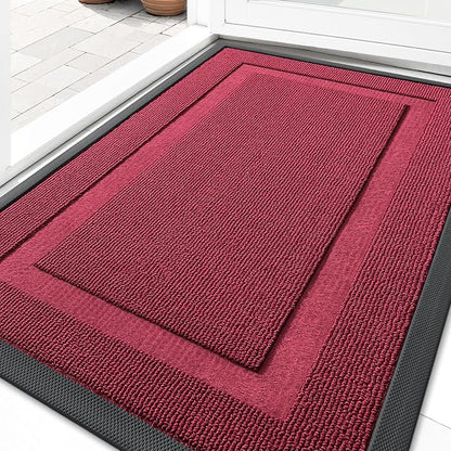 OLANLY Front Door Mat Indoor Outdoor Entrance, Waterproof All-Season, All-Weather Doormat, Sturdy Natural Rubber, Low Profile, Easy Clean Patio Porch Entryway Mat, 71x23, Burgundy
