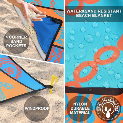 AISPARKY Beach Blanket Waterproof Sandproof, Oversized Large Beach Mat 79" X 83"/120"x108" for 1-8 Adults, Quick Drying&Compact&Lightweight, Picnic Mat Vacation Essentials for Beach Camping Travel