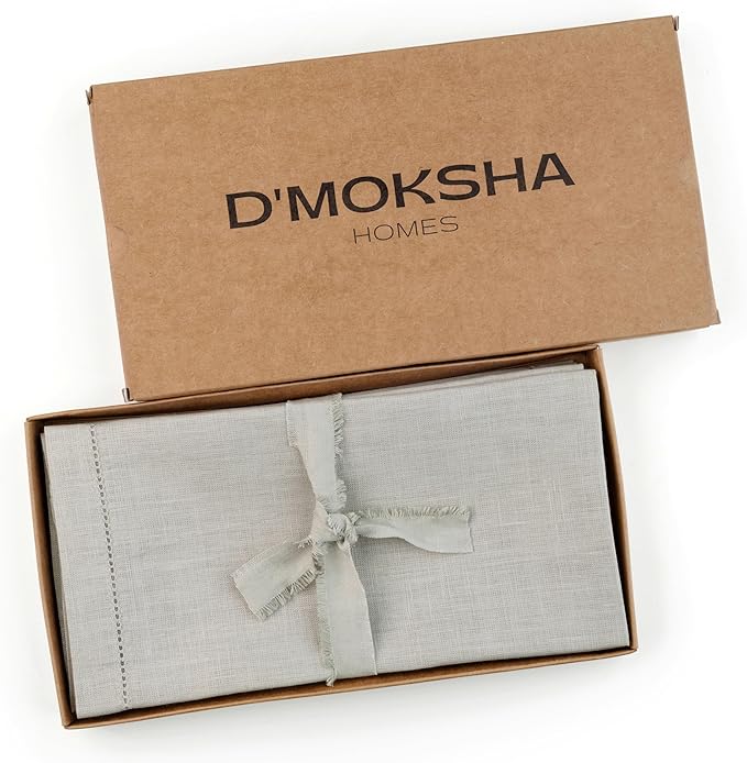 D'Moksha Homes Silver Grey Linen Napkins Set of 4 - Classic Hemstitch 100% Pure Linen Dinner Napkins Cloth 20 x 20 Inch for Winter, Christmas, Holiday - Handcrafted and Machine Washable