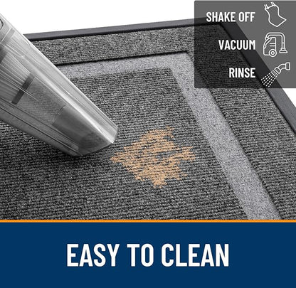 OLANLY Front Door Mat Indoor Outdoor Entrance, Waterproof All-Season, All-Weather Doormat, Sturdy Natural Rubber, Fade Resistant, Low Profile, Easy Clean Patio Porch Entryway Mat, 59x20, Dark Grey