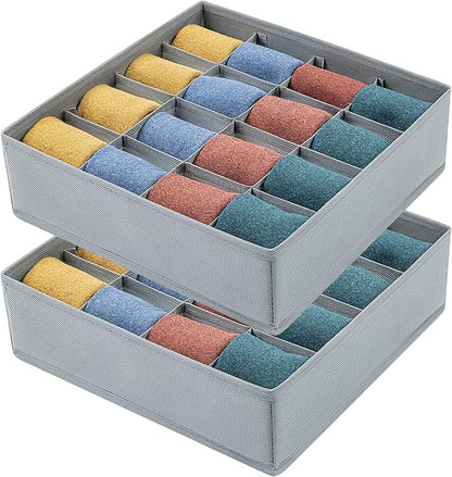 Joyoldelf Sock Drawer Organizer Divider Underwear Organizer 16-cell Fabric Dresser Drawer Organizers Storage Boxes for Socks Lingerie, Handkerchiefs, Ties (Grey)