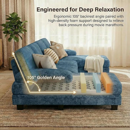 Homall Modular Sectional U Shaped Sofa Couches for Living Room, Comfy Chenille 4 Seat Sofa Set with Removable Pillows, Lounge Chaise Upholstered Couch for Apartment (Chenille, Light Blue)