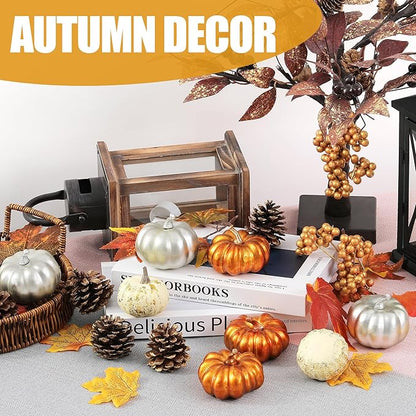 Artgar Pumpkin Decor - Halloween Pumpkin Set - 14 PCS Fall Decor Set - Including Mini Pumpkins, Pinecones, Foam Berries for Home DIY Table Centerpieces Fall Halloween Thanksgiving Filler Decor
