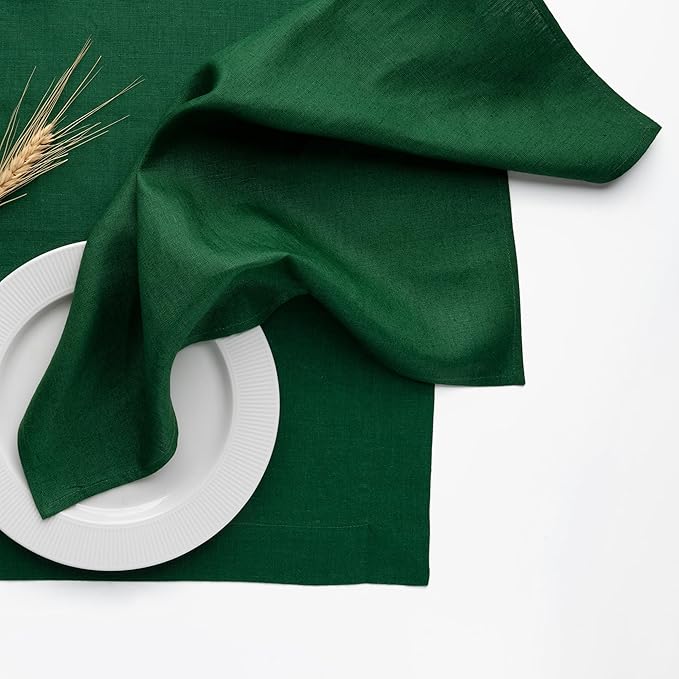 D'Moksha Homes Forest Green Linen Napkins 18 x 18 Inch - 100% Pure Linen Cloth Washable Dinner Napkins Set of 4 for Winter, Christmas, Holiday