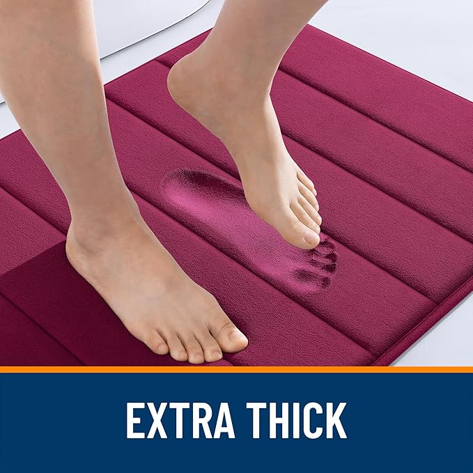 OLANLY Memory Foam Long Bathroom Rugs Runner 47x17, Super Soft Absorbent Bath Mat, Quick Dry, Machine Washable Shower Floor Rugs, Bathmat Carpet, Bathroom Home Decor Accessories, Burgundy