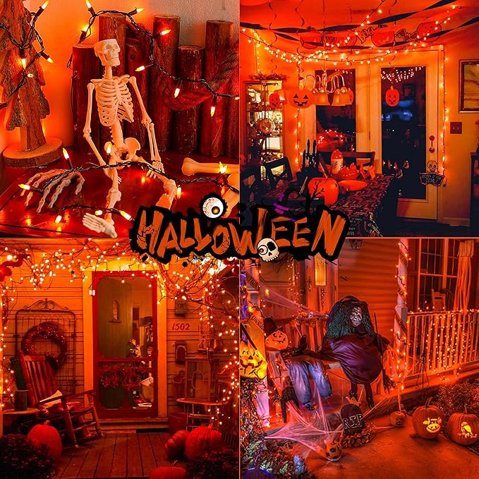 HEYFUNi Orange Halloween Lights,13ft 50-Count Incandescent Halloween Mini String Lights with Black Wire, Orange Christmas Lights Waterproof for Outdoor,Indoor,Patio,Home,Fall,Party Decor
