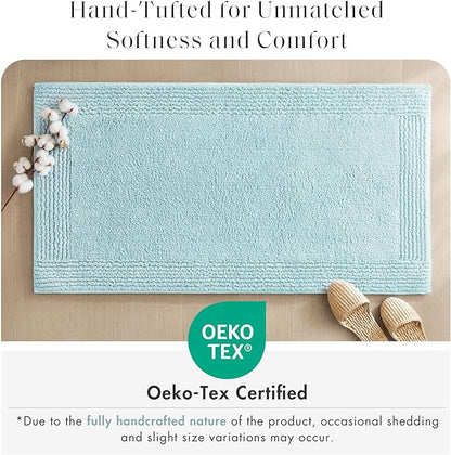 Madison Park Splendor Reversible 100% Cotton Tufted Bathroom Rug-3000 GSM Hotel Quality Luxurious Plush Medium Pile Bath Mat Absorbent, Quick Dry, Shower Room Décor, 24x44 Blue
