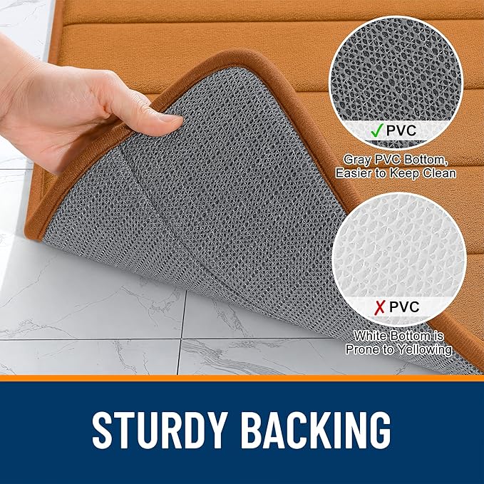 OLANLY Memory Foam Long Bathroom Rugs Runner 59x24, Super Soft Absorbent Bath Mat, Quick Dry, Machine Washable Shower Floor Rugs, Bathmat Carpet, Bathroom Home Decor Accessories, Ochre