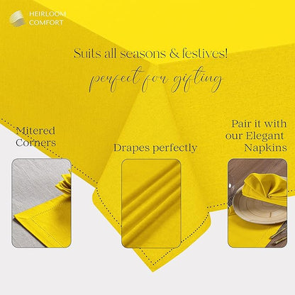 Lemon Yellow Rectangle Table Cloth, 60x86 Inch, 100% Cotton, Fits 6-8 Seats, Washable, Wrinkle Resistant, Durable, Dining Table Cover for Birthdays, Baby Showers, Spring Celebrations