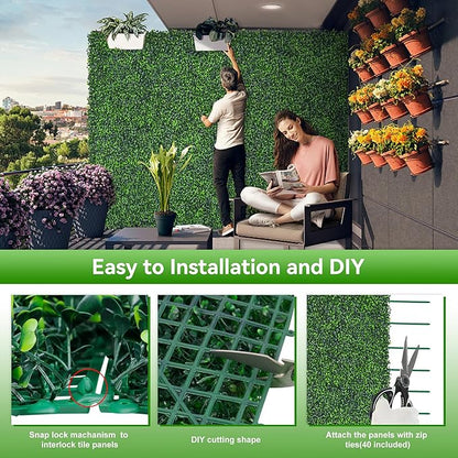 Artificial Boxwood Roll,40x120 in(33.3 sqft) UV-Anti Faux Ivy Grass Wall Backdrop for Balcony Privacy, Fake Grennery Wall Decor for Garden, Patio, Backyard