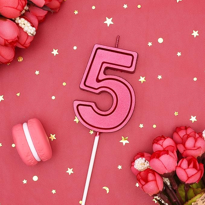 PHD Luxe Red 2.76 Inch 5 Number Birthday Candles, Red Cake Candles for Party Celebration