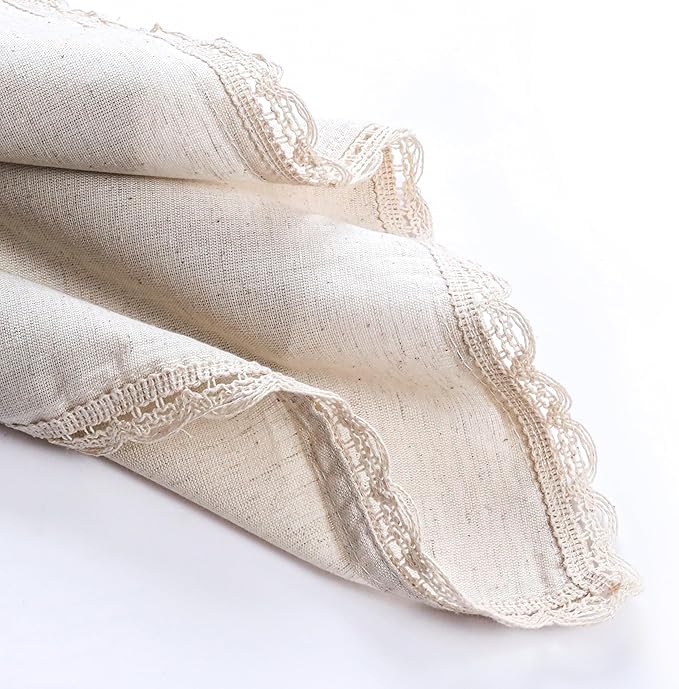 Cloth Napkins Reusable Natural Cloth Dinner Napkins Set of 12 Cotton Flax Fabric Oversized 20x20 Inches Cloth Napkins with Lace for Parties Weddings Washable Cocktail Napkins Thanksgiving Decor