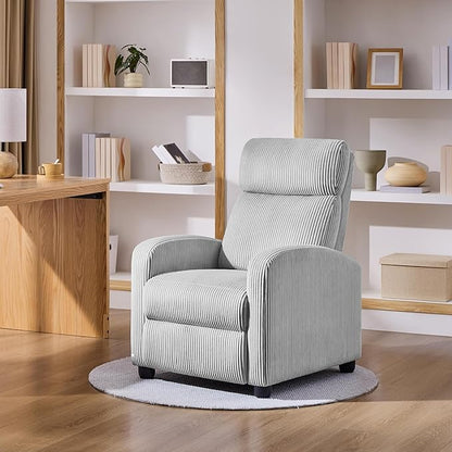 Yaheetech Corduroy Recliner Chair Single Sofa Home Theater Seating Adjustable Modern Reclining Chair for Living Room Bedroom Home Theater Light Gray