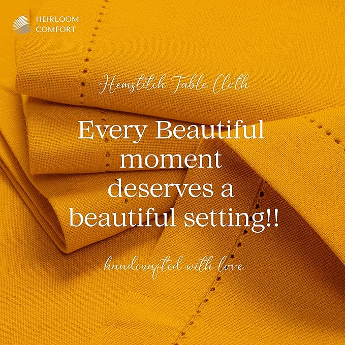 Mustard Yellow Cotton Table Cover, 60x86 Inch, Fits 6-8 Seats, Soft, Durable, Washable, Wrinkle Resistant, Rectangle Table Cloth for Summer Gatherings, Festive Meals, Dining Decor