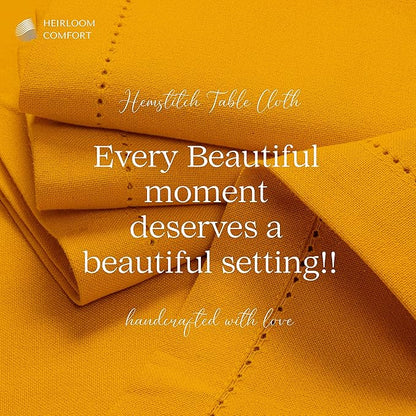 Mustard Yellow Cotton Table Cover, 60x86 Inch, Fits 6-8 Seats, Soft, Durable, Washable, Wrinkle Resistant, Rectangle Table Cloth for Summer Gatherings, Festive Meals, Dining Decor