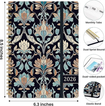 2026 Planner, Weekly and Monthly Planner for Women, Jan 2026 - Dec 2026 Pretty 2026 Calendar Planner with Monthly Tabs, Inner Pocket, Spiral Binding, Perfect for Office Home School - 6.3" x 8.5", Amber Bloom