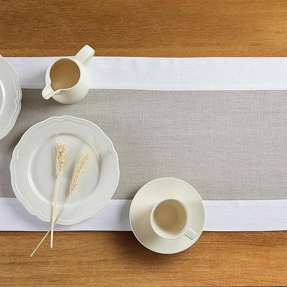 Solino Home Linen Table Runner 48 Inches - 100% Pure Linen White and Natural Short Table Runner 14 x 48 Inch Ideal for Dresser and Coffee Tables - Contempo - Holiday, Winter