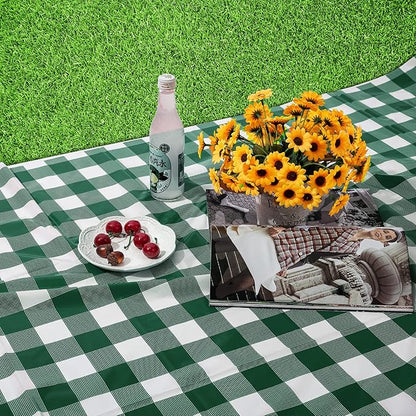 Kesfey 8 Packs Green and White Checkered Tablecovers 54 x 108 Inches Disposable Party Picnic Table Cloth SpillProof Plastic Gingham Tablecovers for Camping Decoration Party Favors