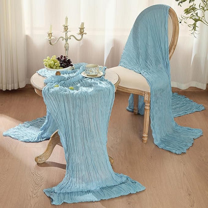 12 Pack Cheesecloth Table Runner 120 Inch Boho Rustic Gauze 10 FT Dusty Blue Cheese Cloths Table Runners Decorations for Spring Summer Birthday Party Baby Shower Wedding Holiday Home Decor