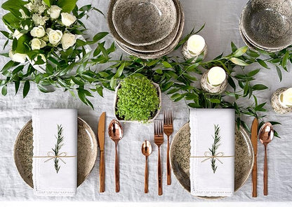 Cloth Napkins Reusable White Christmas Cloth Dinner Napkins Set of 12 Cotton Flax Fabric Oversized 20x20 Inches Cloth Napkins with Lace for Parties Washable Cocktail Napkins Thanksgiving Decor