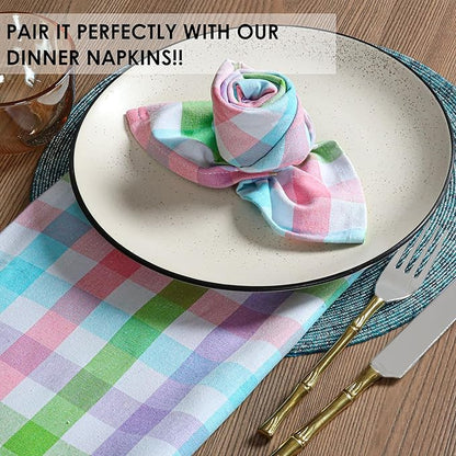 Multi Color Check 100% Cotton Tablecloth, Table Cover 52x70 Inch, Fits 4-6 Seats, Soft, Durable, Washable, Wrinkle Resistant, Rectangle Table Cloth for Dining, Birthdays, All Seasons