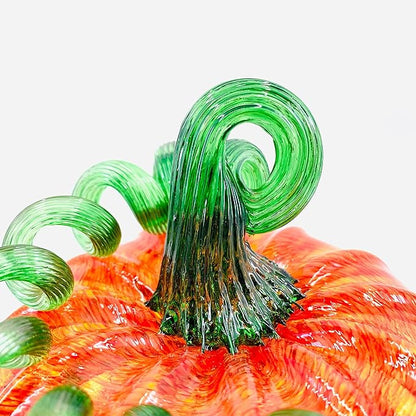 Luke Adams Glass Handmade Glass Pumpkins Table Top Home Decor (Squat, Orange)