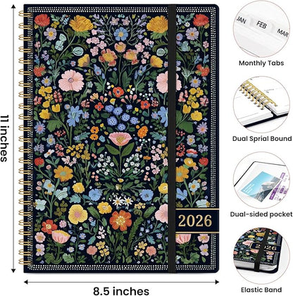 2026 Planner, Weekly and Monthly Planner for Women, Jan 2026 - Dec 2026 Pretty 2026 Calendar Planner with Monthly Tabs, Inner Pocket, Spiral Binding, Perfect for Office Home School - 8.5" x 11", Garden of Whimsy