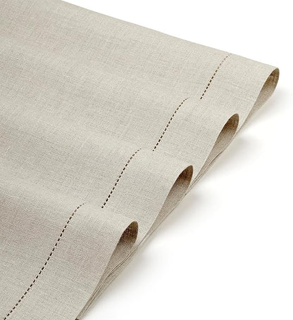 D'Moksha Homes Linen Placemats Set of 4-100% Pure Linen Natural Placemats 14 x 19 Inch - Classic Hemstitch, Washable Natural Placemats for Christmas Decor, Holiday
