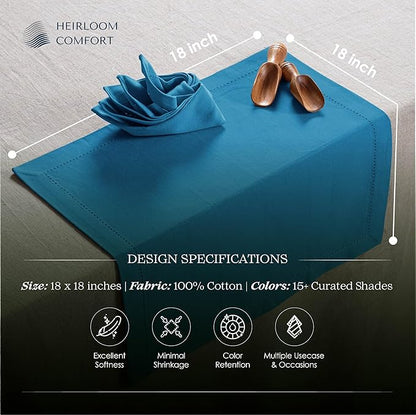 Multi Color Cloth Napkins 18x18 Inch - Set of 12-100% Cotton, Soft - Perfect Hotel Quality Napkin for Table, Dinner, Weddings, Everyday Dining - Turquiose Blue, Teal Green, Navy