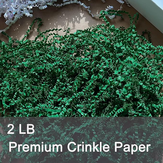2LB Crinkle Paper Filler Dark Green Shredded Paper for Gift Baskets Easter Grass