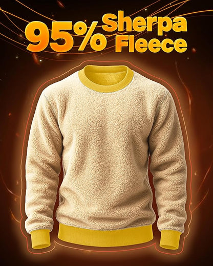 Boladeci Men's Full Sherpa Lined Crewneck Sweatshirts Heavy-weight Fleece Pullover Thick Thermal Long Sleeve Cotton