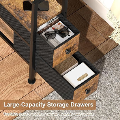 Small Narrow Side Table with Drawers, Skinny End Table for Small Spaces, Slim Nightstand with Storage, sofa bedside Table in Living Room, Bedroom, Study, kitchen and Balcony (Rustic Brown)M-LBZ83B1V1