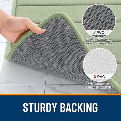 OLANLY Memory Foam Long Bathroom Rugs Runner 47x17, Super Soft Absorbent Bath Mat, Quick Dry, Machine Washable Shower Floor Rugs, Bathmat Carpet, Bathroom Home Decor Accessories, Sage Green