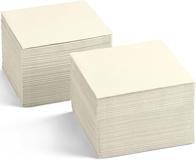 Disposable Linen-Feel Cocktail Napkins, 200-Pack 5" x 5" CHAMPAGNE Paper Beverage Napkins For Bar, Restaurant And Café, Dessert Napkins For Party, Wedding Or Event