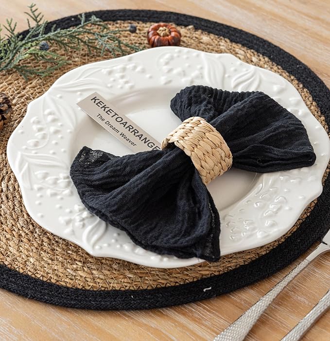 Cheesecloth Napkins 17x17 Inches Cloth Napkins Reusable Washable Handmade for Lunch Dinner Wedding Baby Shower Bridal Shower Party Rustic Boho Decorations Bulk Set of 10 Black