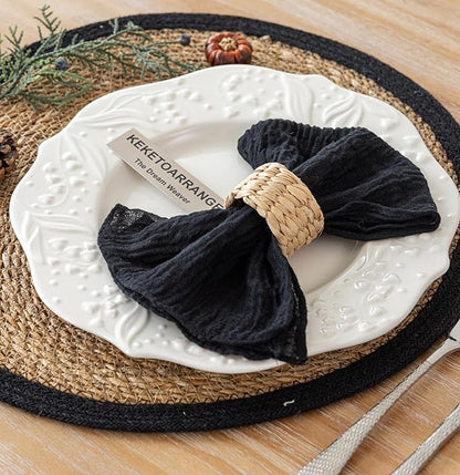Cheesecloth 17x17 Inches Cloth Napkins Reusable Handmade Washable Table Napkins for Lunch Dinner Wedding Baby Shower Bridal Shower Party Rustic Boho Decorations Bulk Set of 6 Black