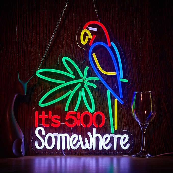 Its 5:00 O'clock Somewhere Neon Signs for Wall Décor Dimmable LED Neon Light USB Powered Neon Art Signs Decor