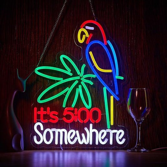 Its 5:00 O'clock Somewhere Neon Signs for Wall Décor Dimmable LED Neon Light USB Powered Neon Art Signs Decor