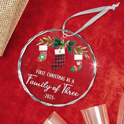 Baby's First Christmas Ornaments 2025 - Christmas Tree Decoration Glass Ornaments - New Parents Mom Dad, Baby First Ornament, First Christmas As A Family of Three, Ideal for New Mom Dad
