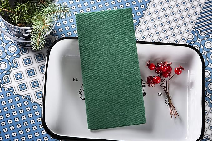 Green Paper Napkins | Linen Feel Guest Disposable Cloth Like Dinner Napkins | Hand Towels | Soft, Absorbent, Paper Hand Napkins for Kitchen, Bathroom, Parties, Weddings, Dinners Or Events | 50 Pack