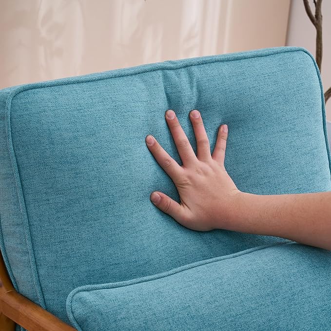 Bonnlo Teal Accent Chairs Set of 2, Upholstered Mid Century Modern Lounge Chairs Reading Chairs Side Sitting Chair Solid Wood Farmhouse Armchairs for Living Room, Bedroom, Guest Room