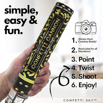 Confetti Sky [6 Pack] 12 Inch Confetti Cannons | Gold Confetti Poppers for Wedding Celebration, Birthday Party, Pranks, Graduation, Christmas Eve and New Year Celebration