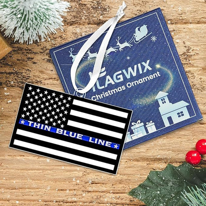 FLAGWIX Police Christmas Ornaments - Thin Blue Line Acrylic Christmas Ornaments 2025 for Tree Decorations - Police Gifts for Men Women, Inspirational Cop Gifts for Men Dad Grandpa
