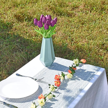 ONLY ART Artificial Purple Tulips 20 Pcs – 13.5 Inch PU Faux Flowers with Bendable Stems for Home Décor, Wedding Centerpieces, DIY Floral Arrangements, Table Decorations